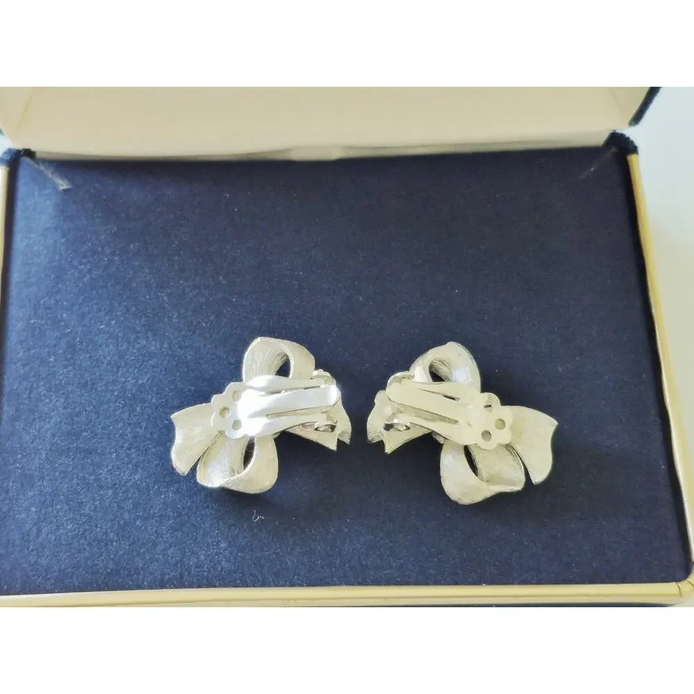 Vintage MCM Silver-tone Bow-tie Brooch and Earring Set